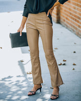 Kiva High Rise Faux Leather Flare Pants - Camel